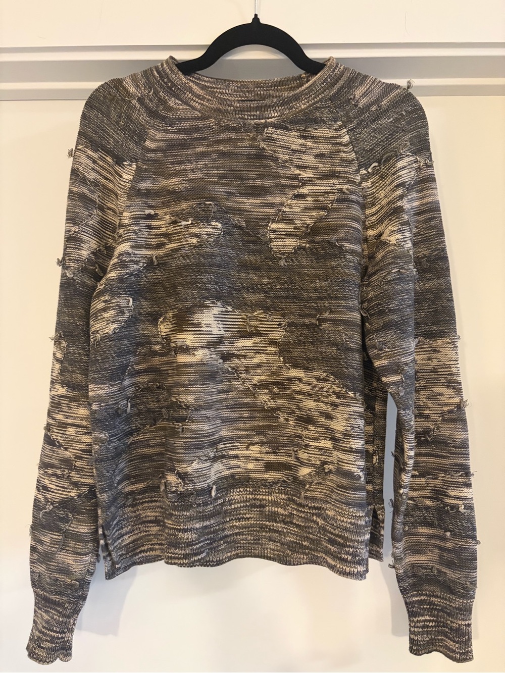 Rag and Bone Women's Distressed Knit Sweater in Green and Cream